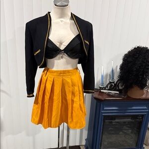 Women’s Yellow Pleated Skirt - Bright Gold Tone w/ Black Bolero Jacket with gold